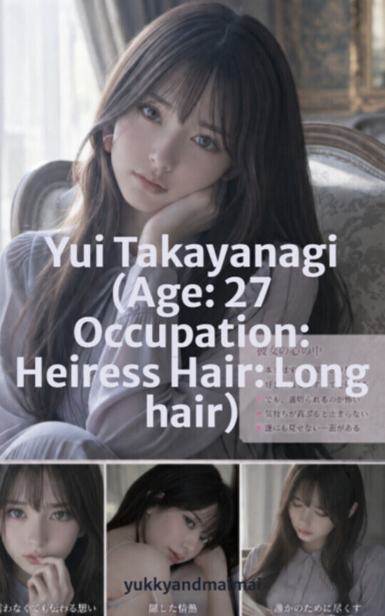 Yui Takayanagi (Age: 27 Occupation: Heiress Hair: Long hair)